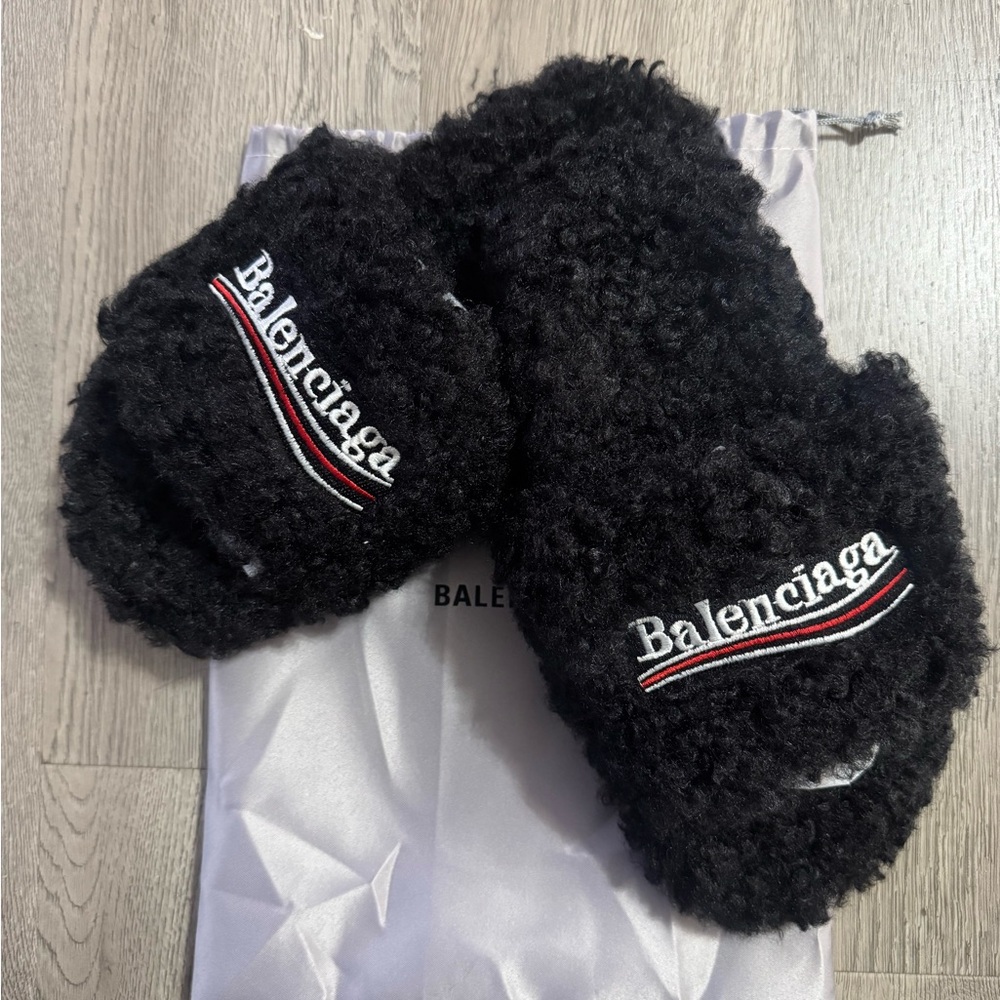 Balenciaga Black Textured Slippers